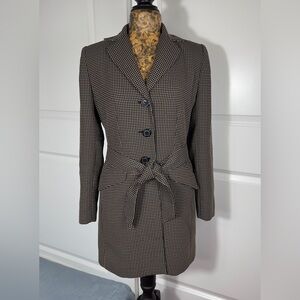 Suit Studio Brown & Black Houndstooth Tie-Waist Blazer Coat